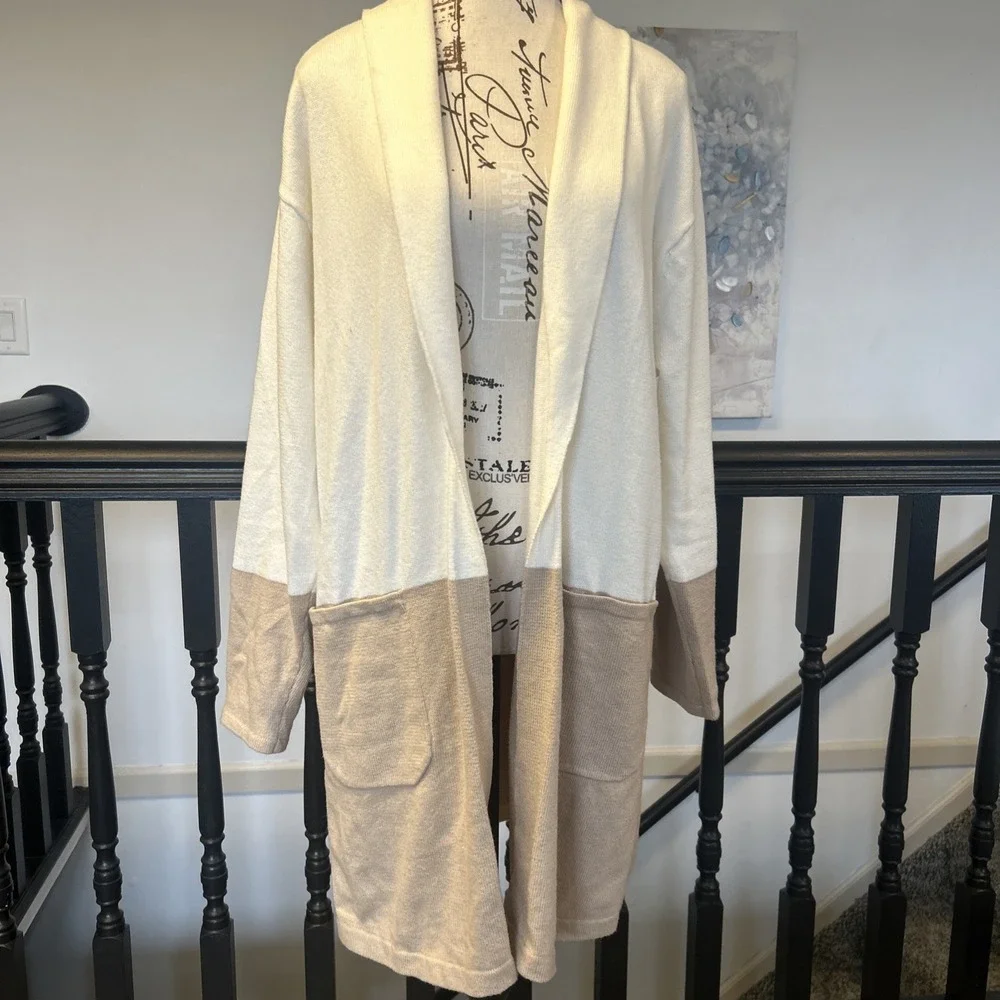 Talbots Plus Petite Cotton Blend Colorblock Open Front Duster Cardigan Size XLP